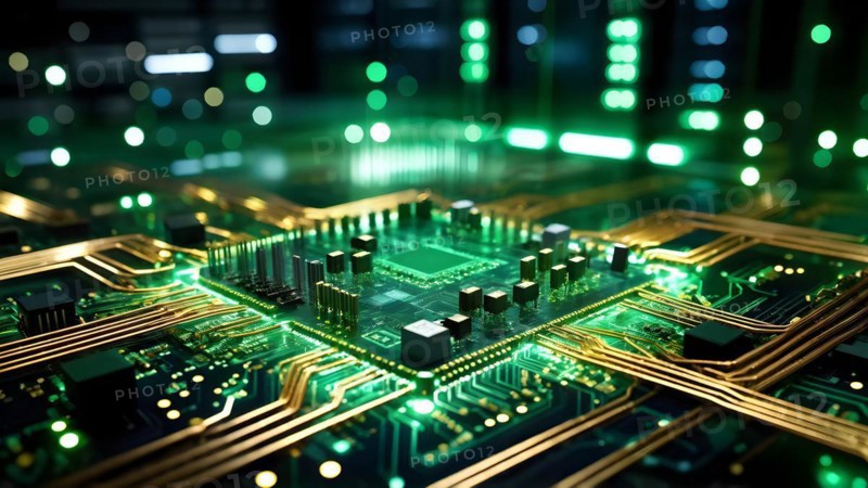 AI generated close up of a computer board featuring a prominent microchip