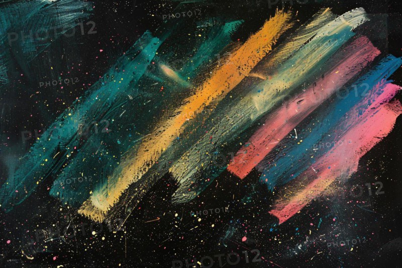 Colorful chalk color smudges on black chalkboard. KI generiert, generiert, AI generated