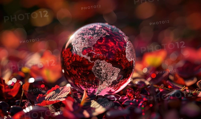 Earth globe on garnet sphere AI generated