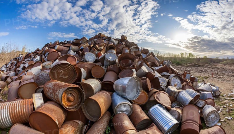 Symbol photo, rubbish, waste, many empty rusty cans in a pile, AI generated, AI generated
