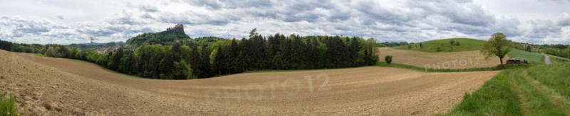 Farmland, behind Riegersburg, panoramic view, Riegersburg, Styrian volcanic region, Styria, Austria, Europe
