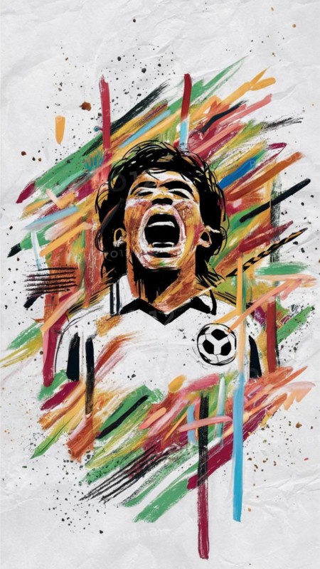Dynamic abstract artwork of a soccer player celebrating, AI generated