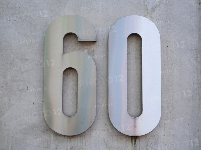 House number plate, number 60, number, anniversary, birthday, North Rhine-Westphalia, Germany, Europe