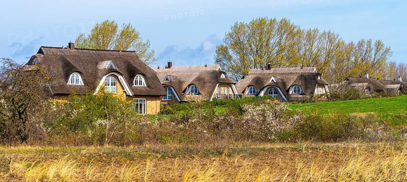 Holiday home development on the Baltic Sea beach, Ruegen, Mecklenburg-Vorpommern, Germany, Europe