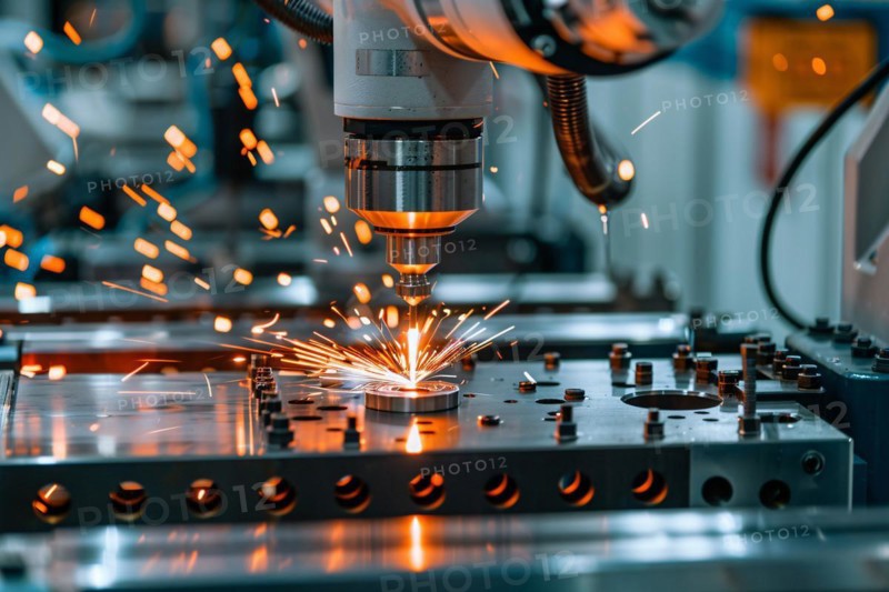 Close up of automated industrial laser, KI generiert, generiert, AI generated