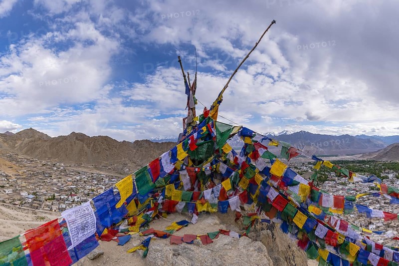 Panorama from Tsenmo Hill over Leh and the Indus Valley, Ladakh, Jammu and Kashmir, India, Asia