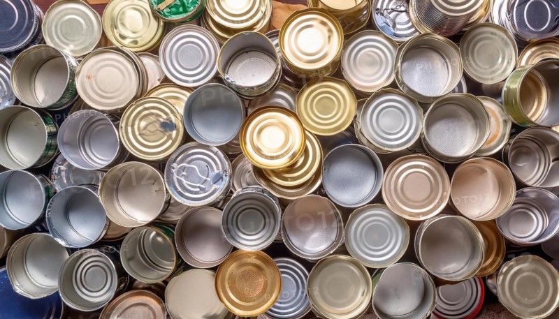 Symbol photo, waste, a large quantity of empty open tinplate cans on a heap, AI generated, AI generated