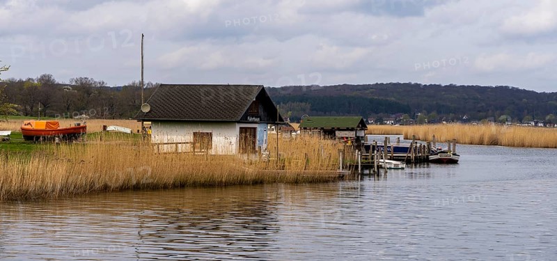 Landscape at the ferry house of the connecting canal Baabe-Selin-Moritzdorf, Seliner See, Ruegen, Mecklenburg-Vorpommern, Germany, Europe