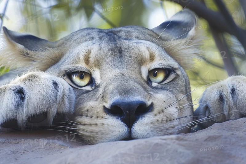 Imaginary Angola lion with human eyes, AI generated