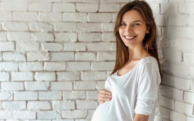 Happy pregnant woman smiling. A concept of motherhood and future family, AI generated