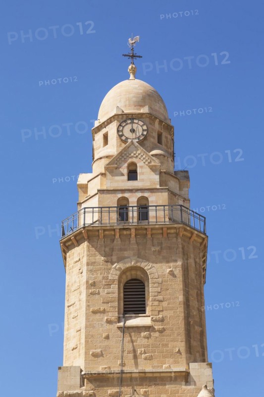 The Benedictine Dormition Abbey bell tower, Mount Zion, Old City of Jerusalem, Israel, Asia