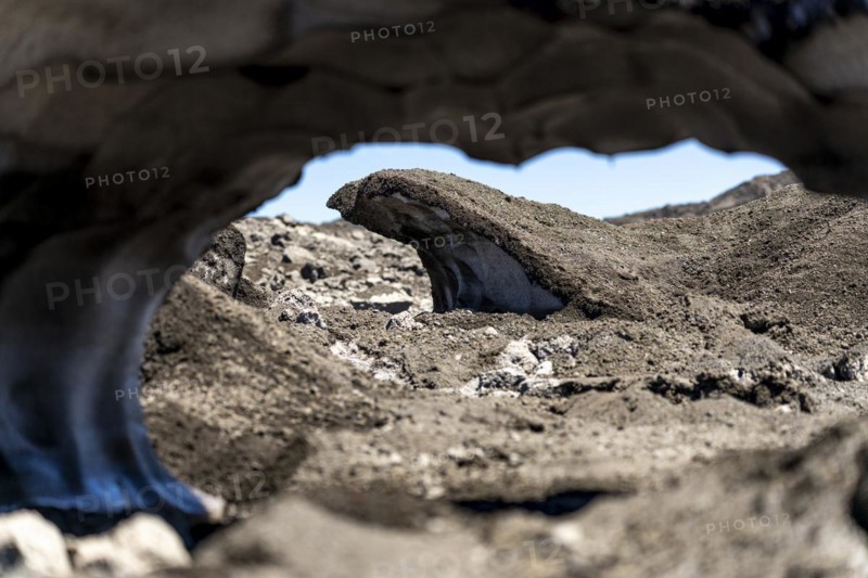 Ash covered Pichillancahue glacier, Villarrica Volcano, Villarrica National Park, Araucania, Chile1