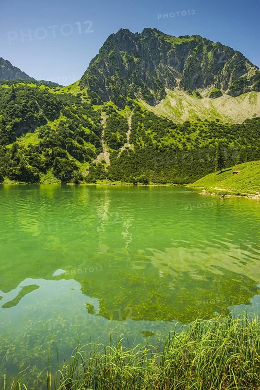Lower Gaisalpsee, behind it the Rubihorn, 1957 m, Allgaeu Alps, Allgaeu, Bavaria, Germany, Europe