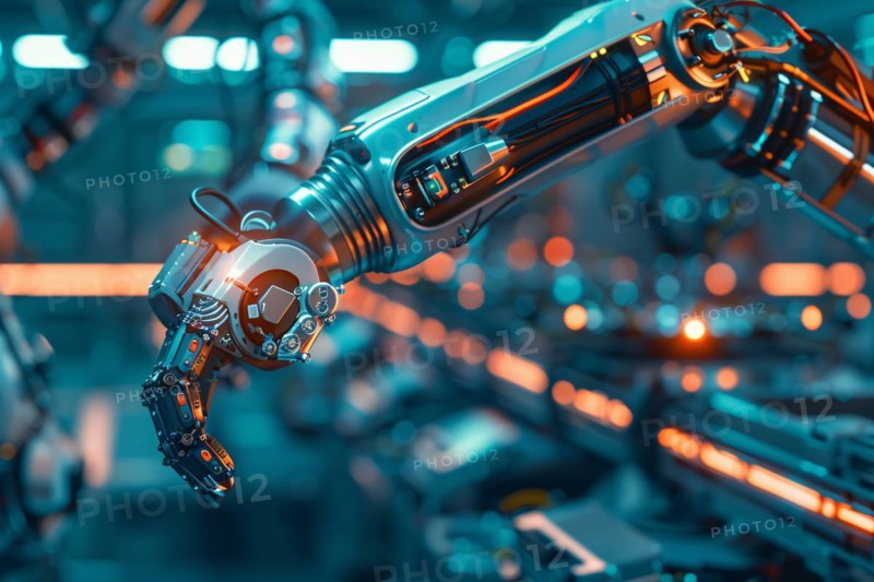 Mechanical arm in modern factory. KI generiert, generiert, AI generated