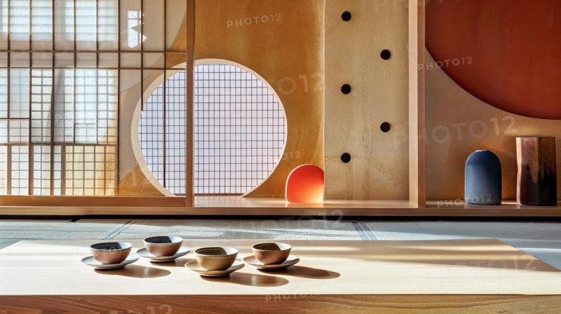 A contemporary reimagining of the traditional Japanese tea ceremony in a minimalist space that takes the classic elements of hospitality and grace and reinterprets them, tea service, Japan, AI generated, AI generated, Asia