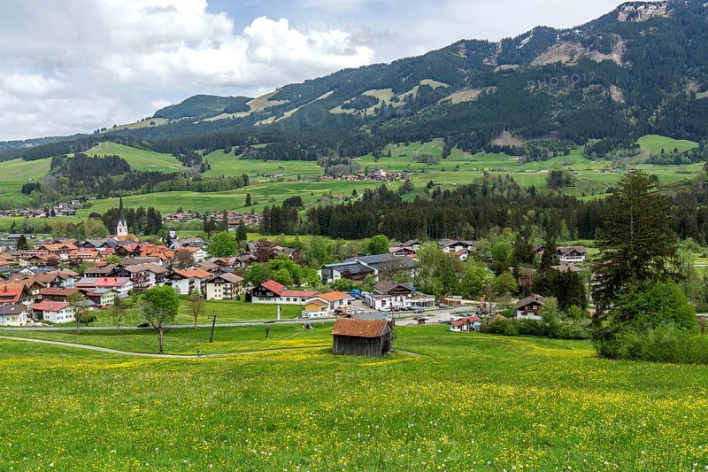 View of Fish im Allgaeu, Oberallgaeu, Allgaeu, Bavaria, Germanychen im Allgaeu