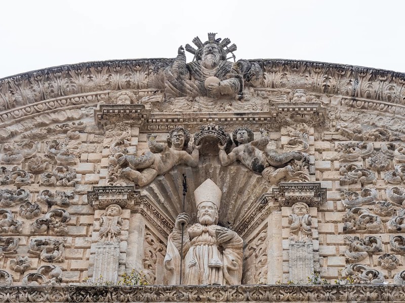 Relief of St Nicholas of Bari on the facade of San Nicola Cathedral, Cattedrale Turritana Sassari, Sardinia, Italy, Europe