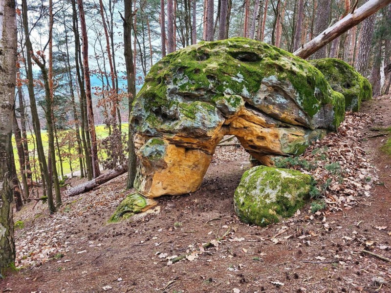 The rock castle near Burgkunstadt is a naturally formed natural stone arch. The rock formation was created by erosion, making it an impressive natural wonder. Burgkunstadt, Lichtenfels, Upper Franconia, Bavaria, Germany, Europe