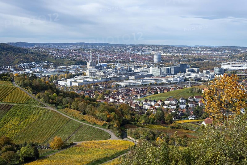 View of the Daimler Untertuerkheim plant, Untertuerkheim in the foreground, Stuttgart, Baden-Wuerttemberg, Germany, Europe