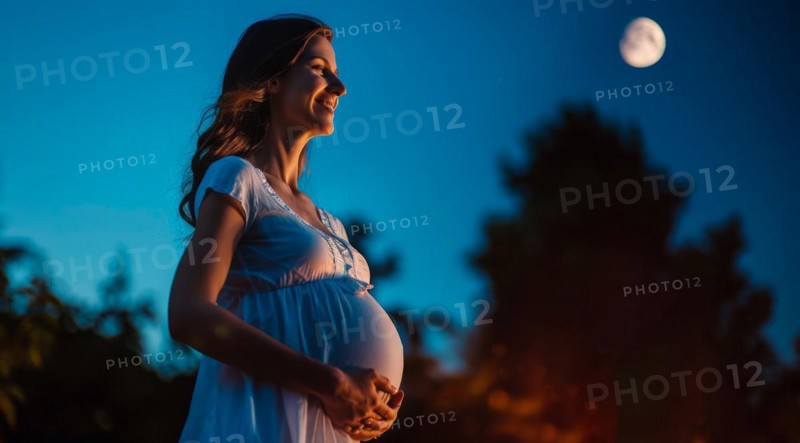 Happy pregnant woman smiling. A concept of motherhood and future family, AI generated