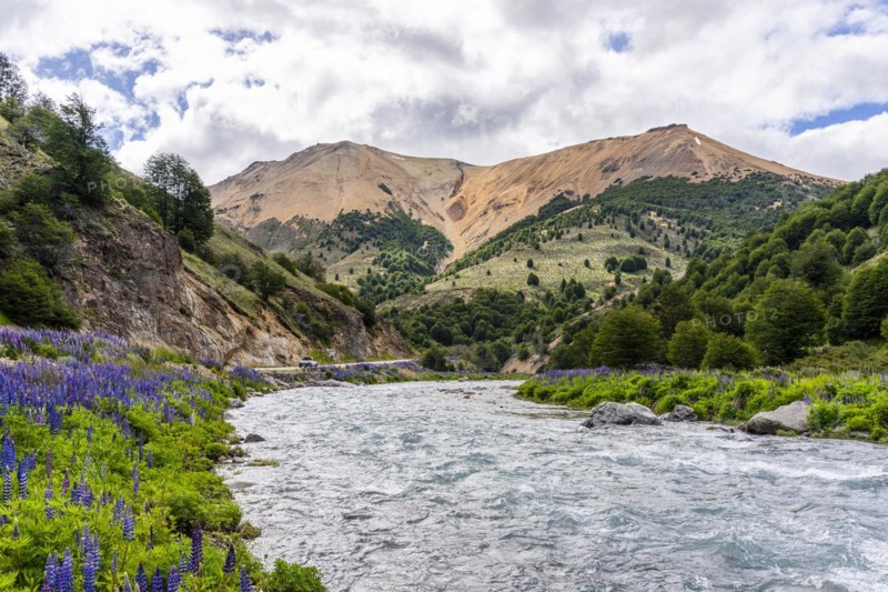 Mountain range along the Rio Blanco, Carretera Austral, Aysen, Chile, South America