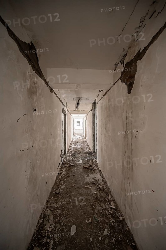 Abandoned, destroyed corridor, ghost town, Engilchek, Tian Shan, Kyrgyzstan, Asia