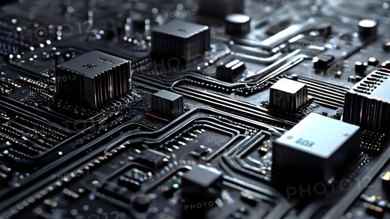 AI generated close up of a computer board featuring a prominent microchip