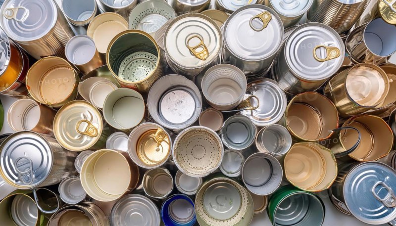 Symbol photo, waste, a large quantity of empty open tinplate cans on a heap, AI generated, AI generated
