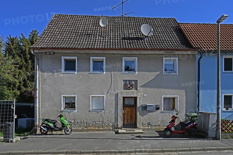 Coat of arms of the Buenau family on the former poorhouse, Forth, Middle Franconia, Bavaria, Germany, Europe
