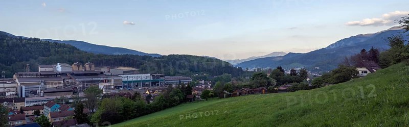Voestalpine steelworks in the Donawitz district, known for the first application of the Linz-Donawitz process for steel production, panoramic photo, Leoben, Styria, Austria, Europe