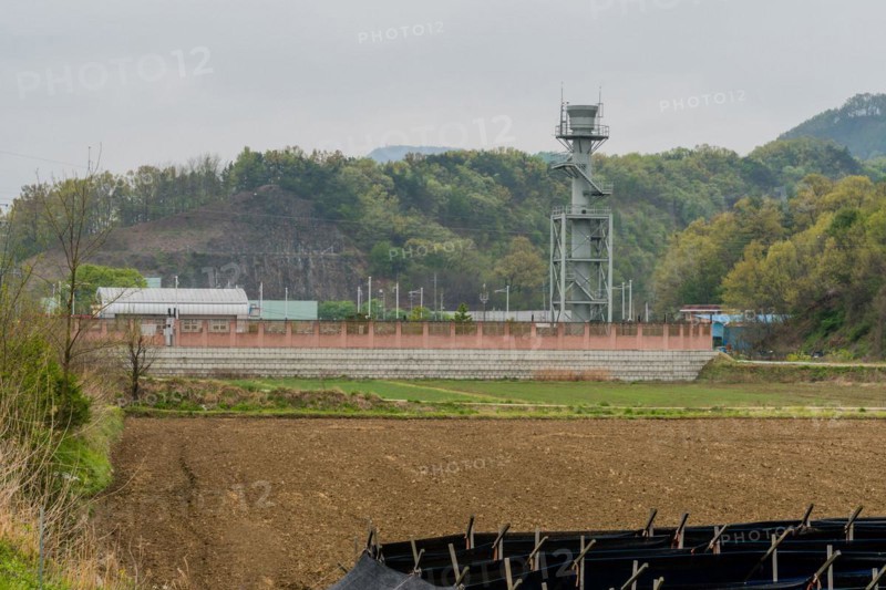 Natural gas vent stack tower at supply station in rural community of South Korea