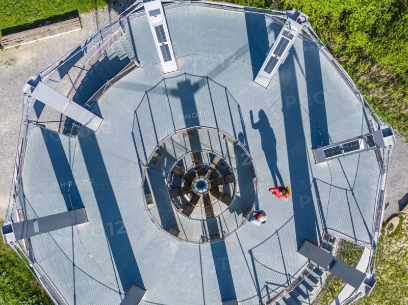 Schoenbuchturm, observation tower in Schoenbuch Nature Park, aerial view, Herrenberg, Baden-Wuerttemberg, Germany, Europe