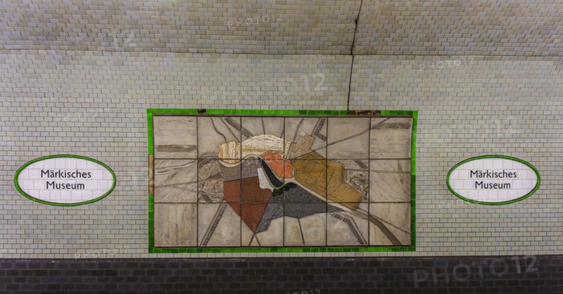 Interior photograph, wall mosaic, Maerkisches Museum underground station, Berlin, Germany, Europe