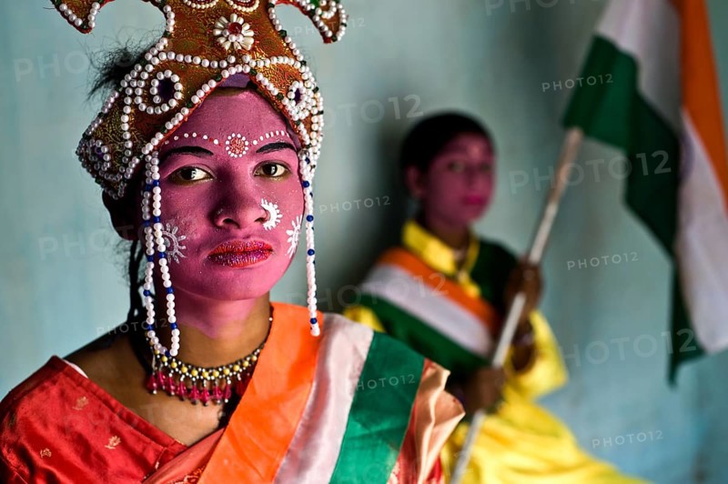 Kharsawan Chhau dancer playing the role of Bharat mata, the national personification of India, Jharkhand, India, Asia