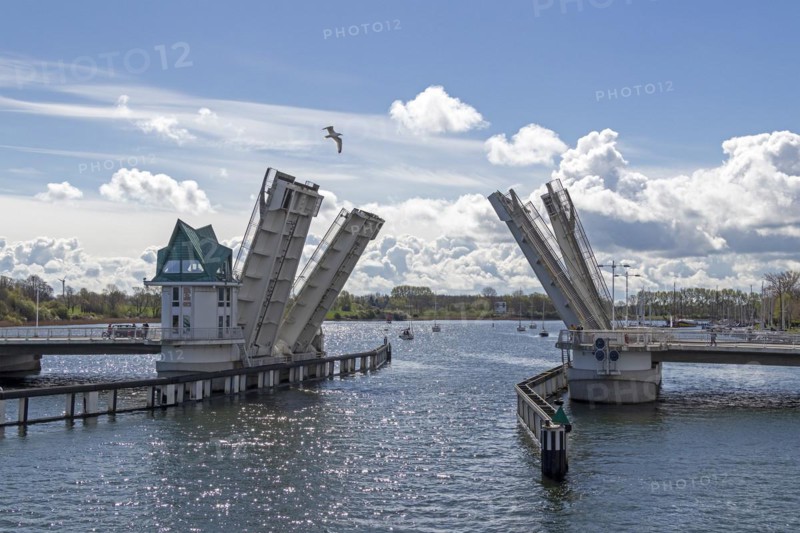 Bascule bridge is opened, Kappeln, Schlei, Schleswig-Holstein, Germany, Europe