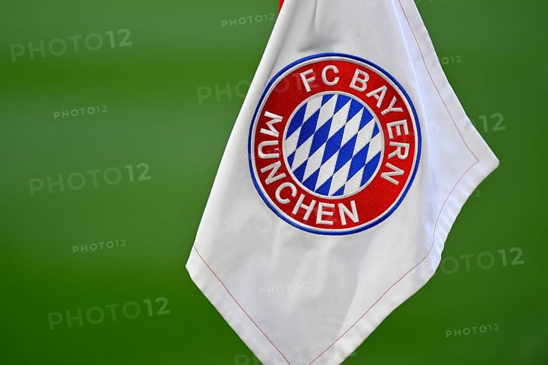 Corner flag, FC Bayern Munich logo, FCB, Allianz Arena, Munich, Bavaria, Germany, Europe