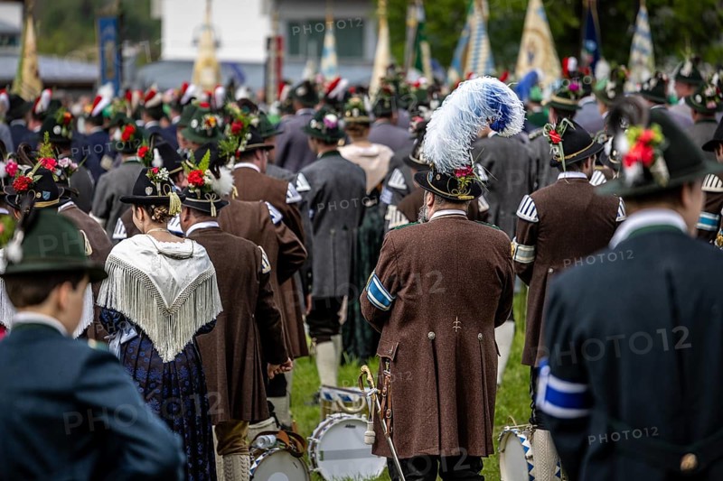 Patron saint's day, 2024, patron saint, festival, mountain marksmen, customs, tradition, church, celebration, traditional traditional costume, hat, hat jewellery, May, 2024, lenggries, Bavaria, Germany, Europe