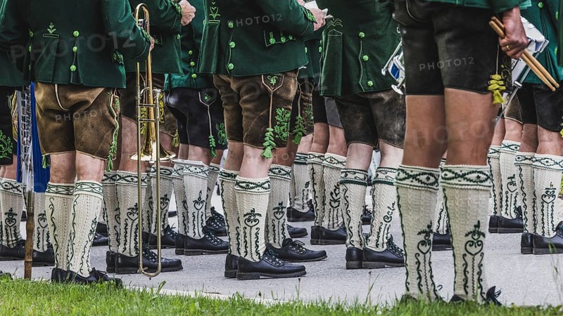 Patron saint's day, 2024, patron saint, festival, mountain marksmen, customs, tradition, church, celebration, traditional costume, nostalgic, instruments, lederhosen, traditional costume, trombone, brass band, May, 2024, lenggries, Bavaria, Germany, Europe