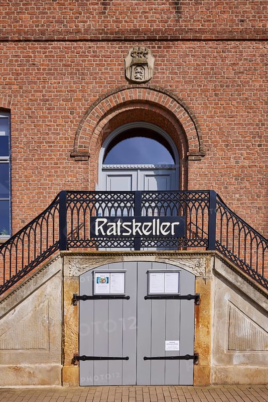 Entrance to the Ratskeller restaurant in the Old Town Hall in Husum, North Friesland district, Schleswig-Holstein, Germany, Europe