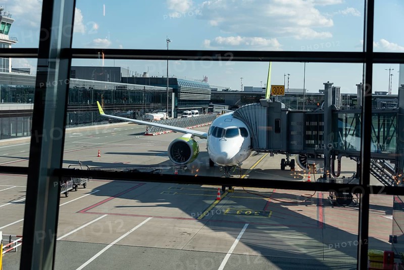 Aircraft of the airline airBaltic, Riga Airport, Latvia, Europe
