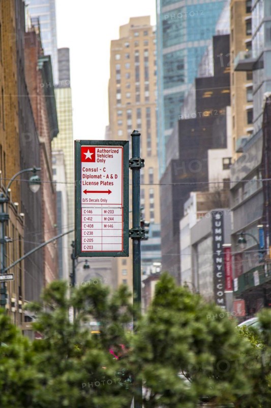 Parking permit for diplomatic vehicles only, opposite the United Nations Headquarters, New York
