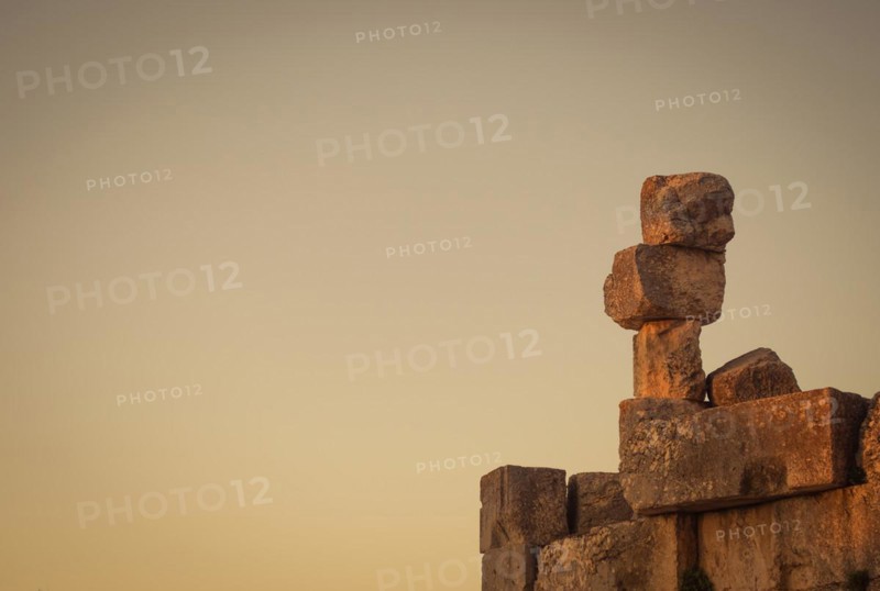 Abstract photo of stones stacked in the Temple of Bacchus in Baalbek Lebanon