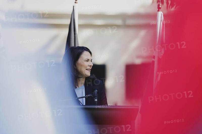 Annalena Baerbock (Alliance 90/The Greens), Federal Foreign Minister, pictured at a press conference with Penny Wong (not pictured), Foreign Minister of Australia, in Adelaide, 3 May 2024. Baerbock is travelling to Australia, New Zealand and Fiji for political talks / Photographed on behalf of the Federal Foreign Office