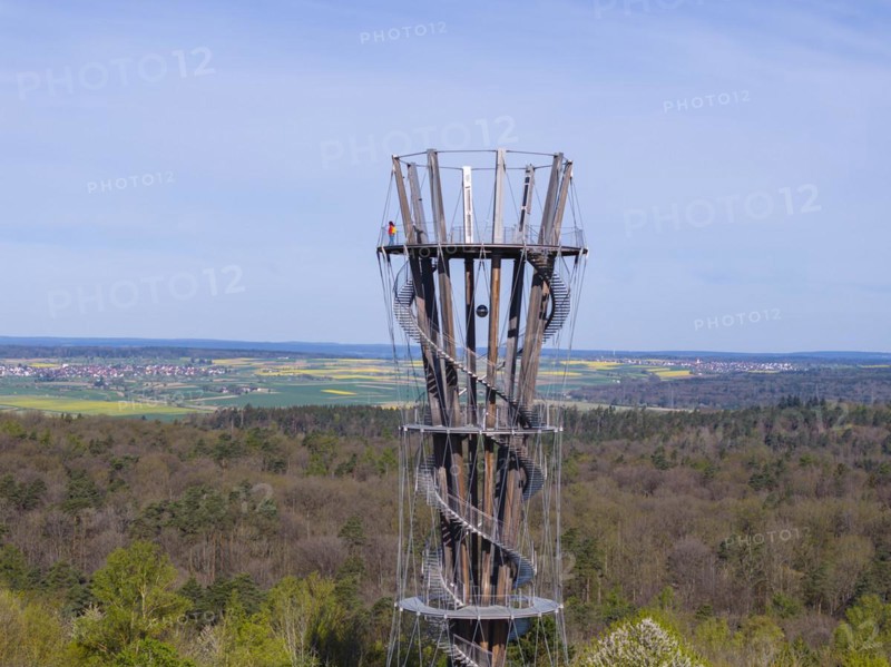 Schoenbuchturm, observation tower in Schoenbuch Nature Park, aerial view, Herrenberg, Baden-Wuerttemberg, Germany, Europe