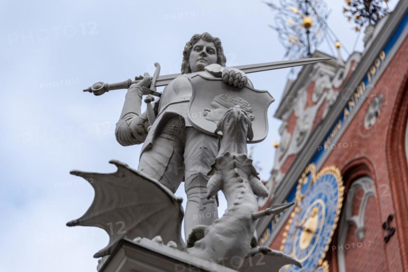 St George, patron saint of knights and warriors, at the Blackheads' House, Riga, Latvia, Europe