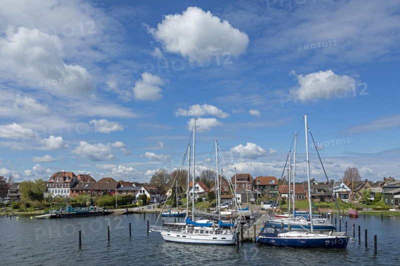 Ferry pier, ferry, marina, Arnis, smallest town in Germany, Schlei, Schleswig-Holstein, Germany, Europe