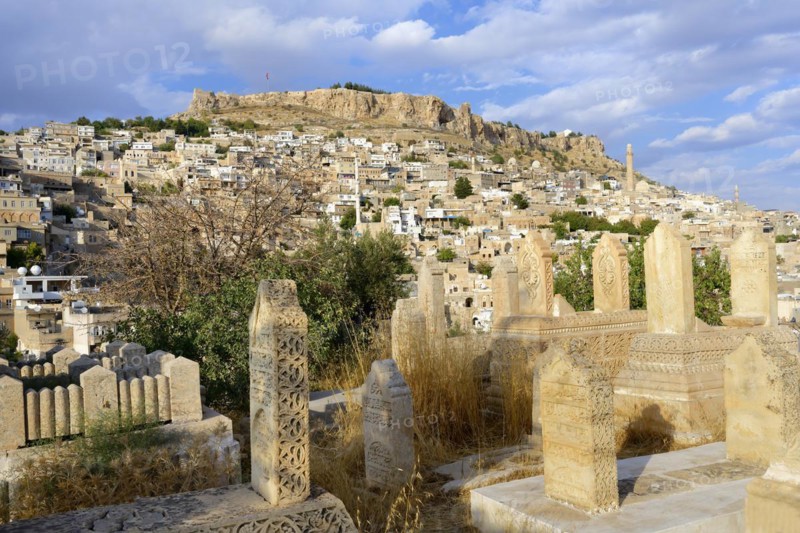 Mardin viewed from the Muhamad Zirrar Asri cemetery, Mardin, Turkey, Asia