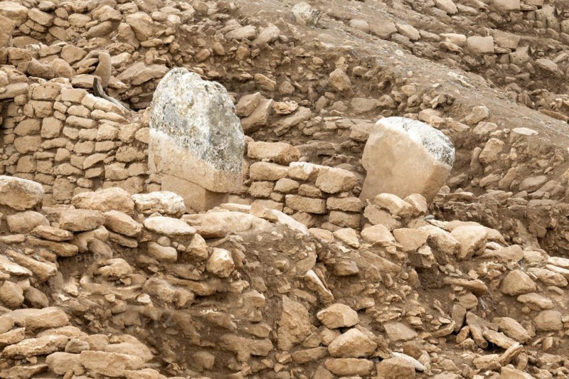 Neolithic archaeological site of Karahan Tepe, Circular stone structure with T Shape pillars, Sanliurfa, Turkey, Asia