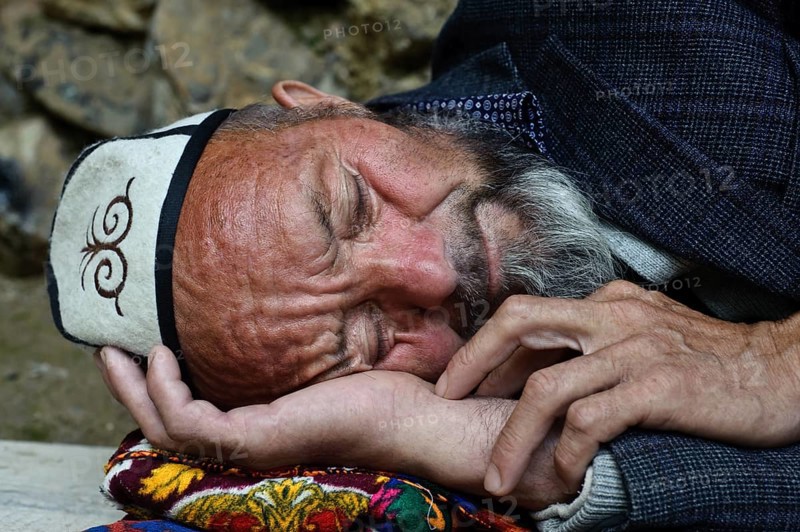 Sleeping Kyrgyz man, Kyrgyzstan, Asia