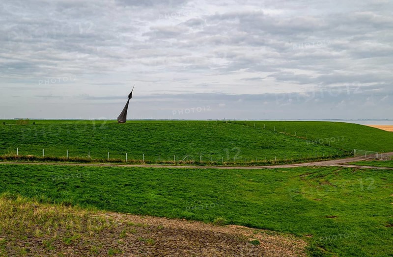 Artwork De Waaiboei by Martin Borchert, public art, on the dike near the Nieuwe Statenzijl lock, municipality of Oldambt, Dollart, Dollard, province of Groningen, Netherlands, Europ